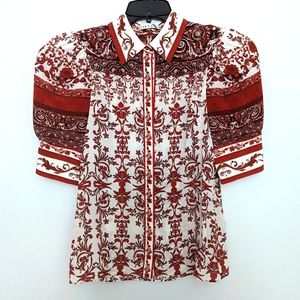 Alice + Olivia Willa Paisley Puff-Sleeve Top